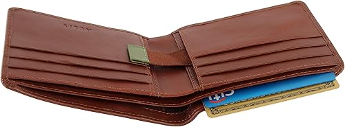 Miniatura 5 de AULIV Cartera plegable con bloqueo RFID para hombre cuero vegetal de grano completo con ventana de identificación y caja de regalo marrón oscuro