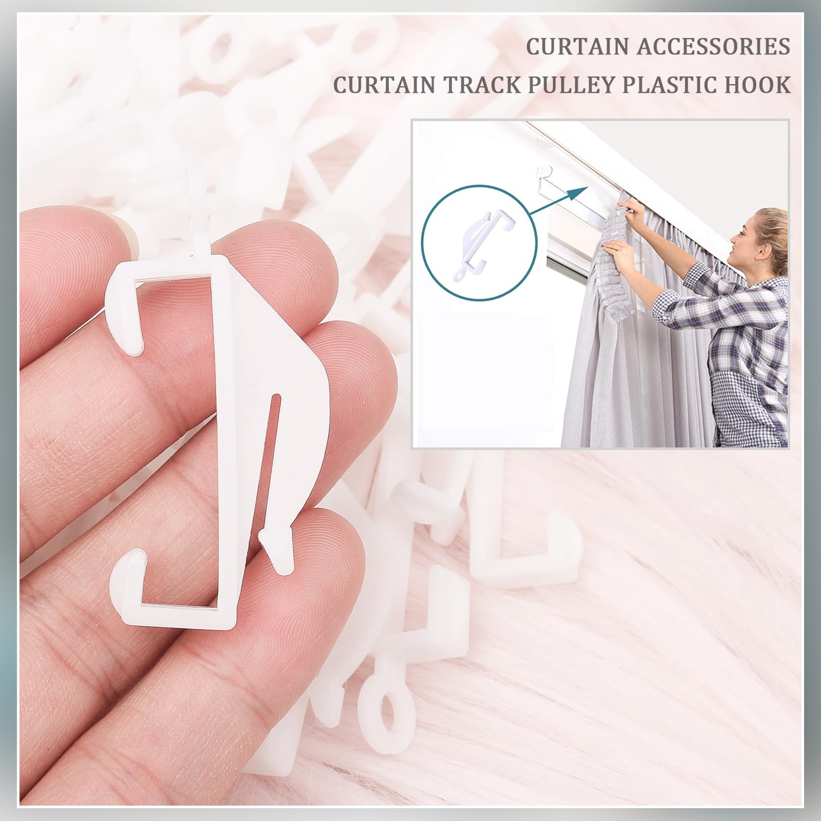 kuou 100 PCS Curtain Hooks, White Plastic Curtain Track Hook Gliders Rail Sliding for Track Window Shower - Image 3