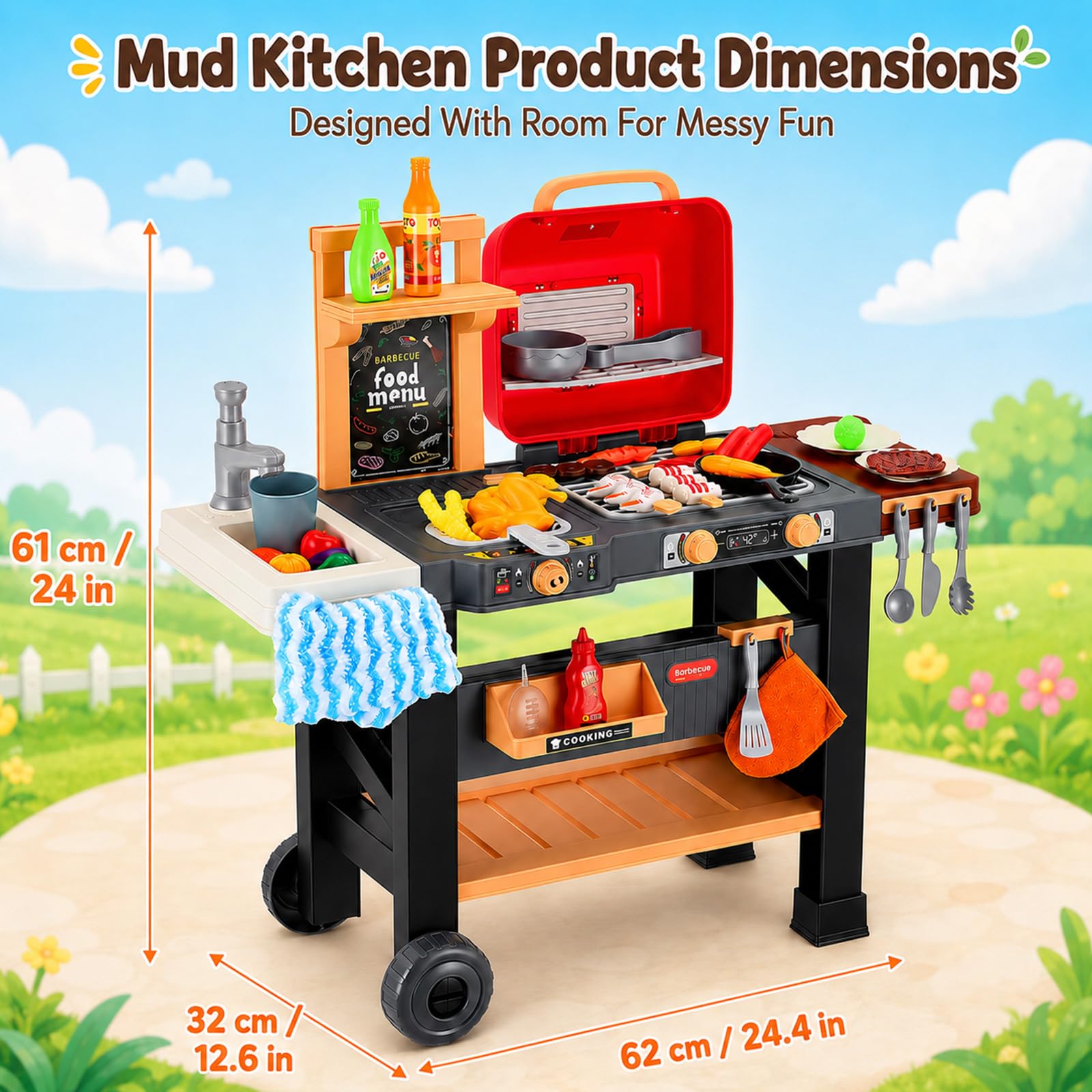 Barbecue Jouet Enfants, Ensemble de Jouets de Cuisine d'extérieur