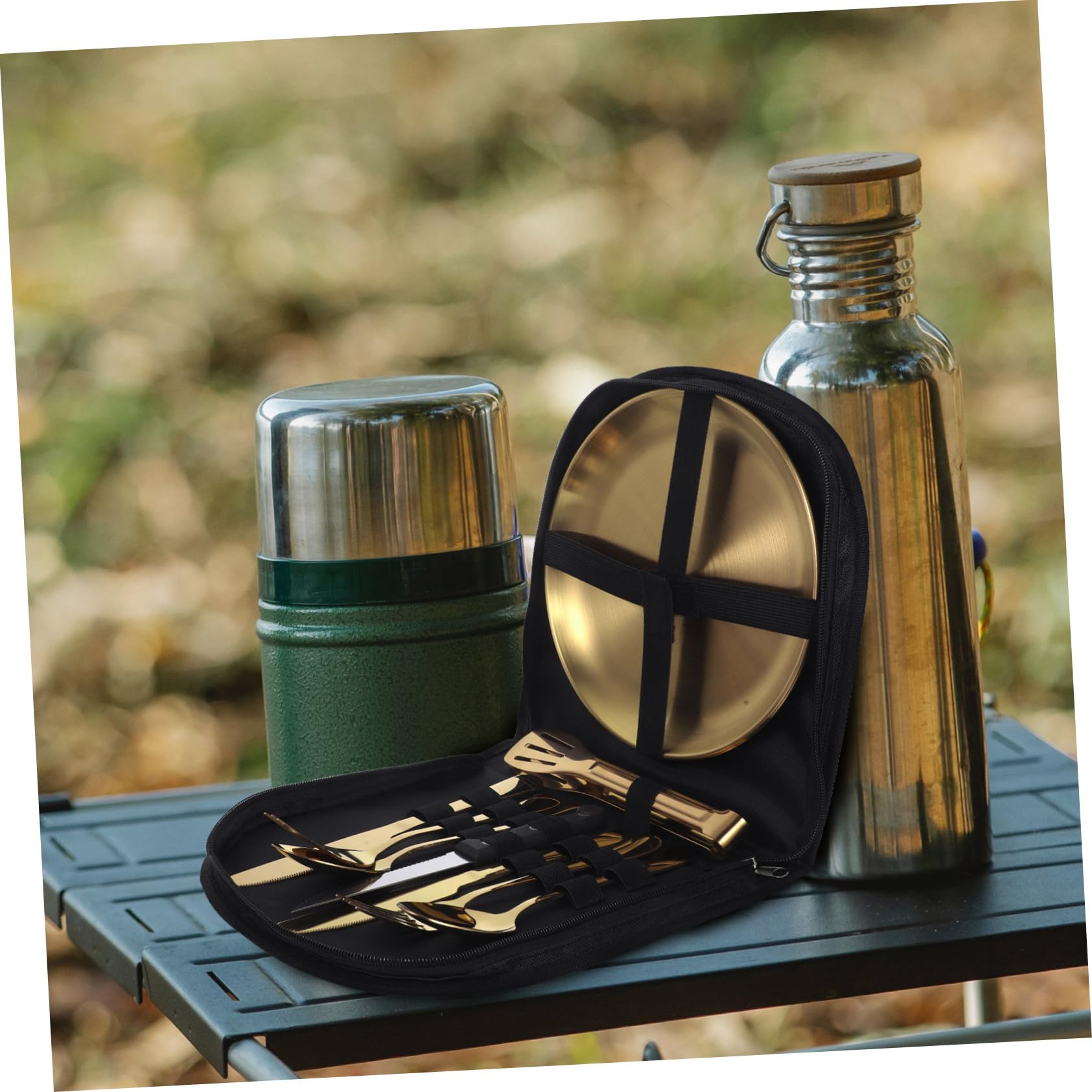 Campingbesteckset Wiederverwendbares Outdoor Besteck aus Edelstahl mit Ergonomischem Design und Aufbewahrungstasche für Camping und Besondere Anlässe