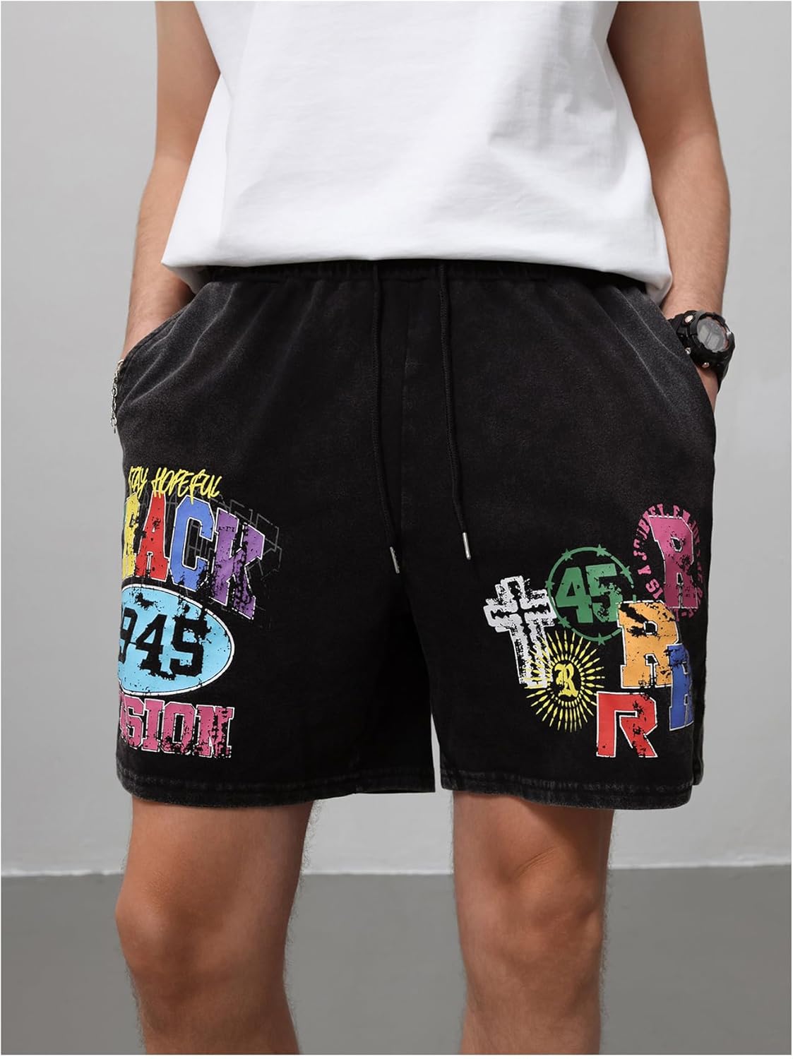 GORGLITTER Men's Graphic Shorts Y2k Vintage Straight Leg Streetwear Denim Shorts - Image 4