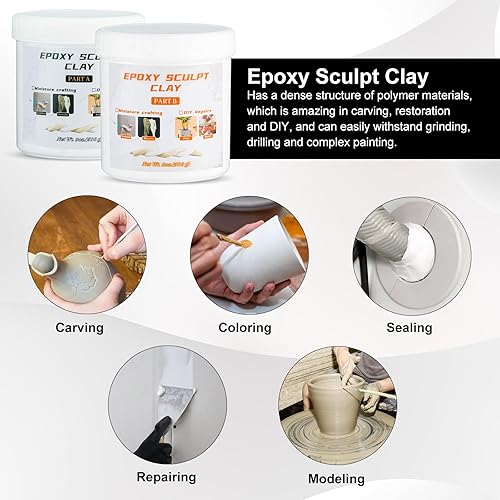 Miniatura 4 de Arcilla epoxi esculpir 2.2 libras, compuesto de modelado de 2 partes (A y B) de arcillas epoxi para esculpir, modelar, construir y reparar, masilla