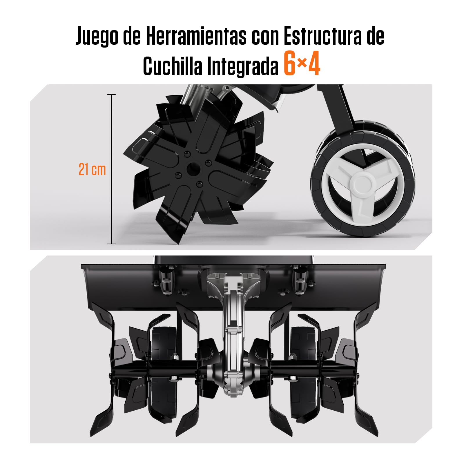 AIVOLT Motoazada Eléctrica 1800W con 24 Dientes de Acero, Motocultor Plegable 380 RPM 48cm de Ancho, 22cm de Profundidad, Cultivador Eléctrico con Cable para Jardín, Huerto, Cultivo y Siembra