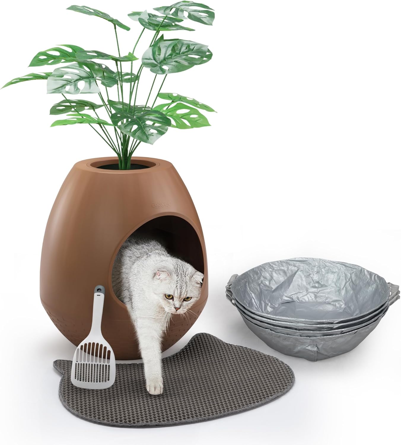 Eggloa6 Plant Litter Box Large Cat Hidden Litter Box with 4X Litter Box Liners, Cat Litter Mat, Artificial Plant Litter Box Enclosure Furniture Large DIY Litter Box Furniture for Cat Kitty Bunny