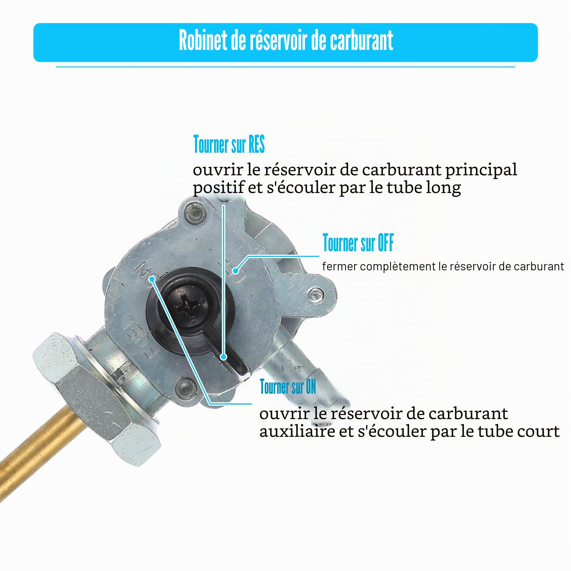 QUARKZMAN Robinet Réservoir Carburant Pour Honda CB500 1993-2003 1pc | Couleur Argent Et Or, Matériau Alliage Aluminium/Plastique, Longueur 23cm, Filtre 16.7cm, Diamètre 10mm