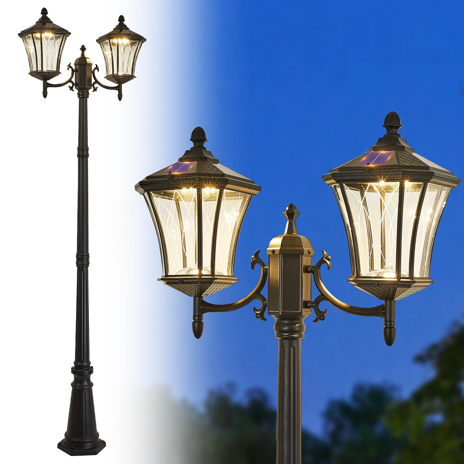 SCNYCUL 2-Head Solar Lamp Post