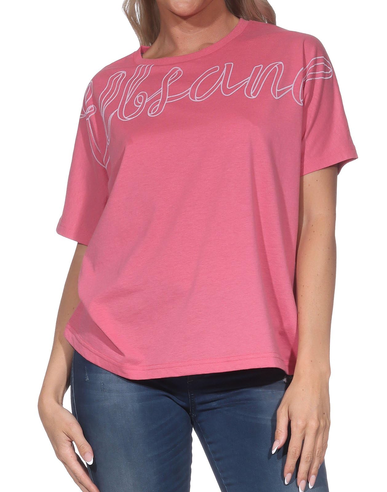 Elbsand ESWZanna damski t-shirt oversize, okrągły dekolt, krótki rękaw, z gumowym nadrukiem 3D