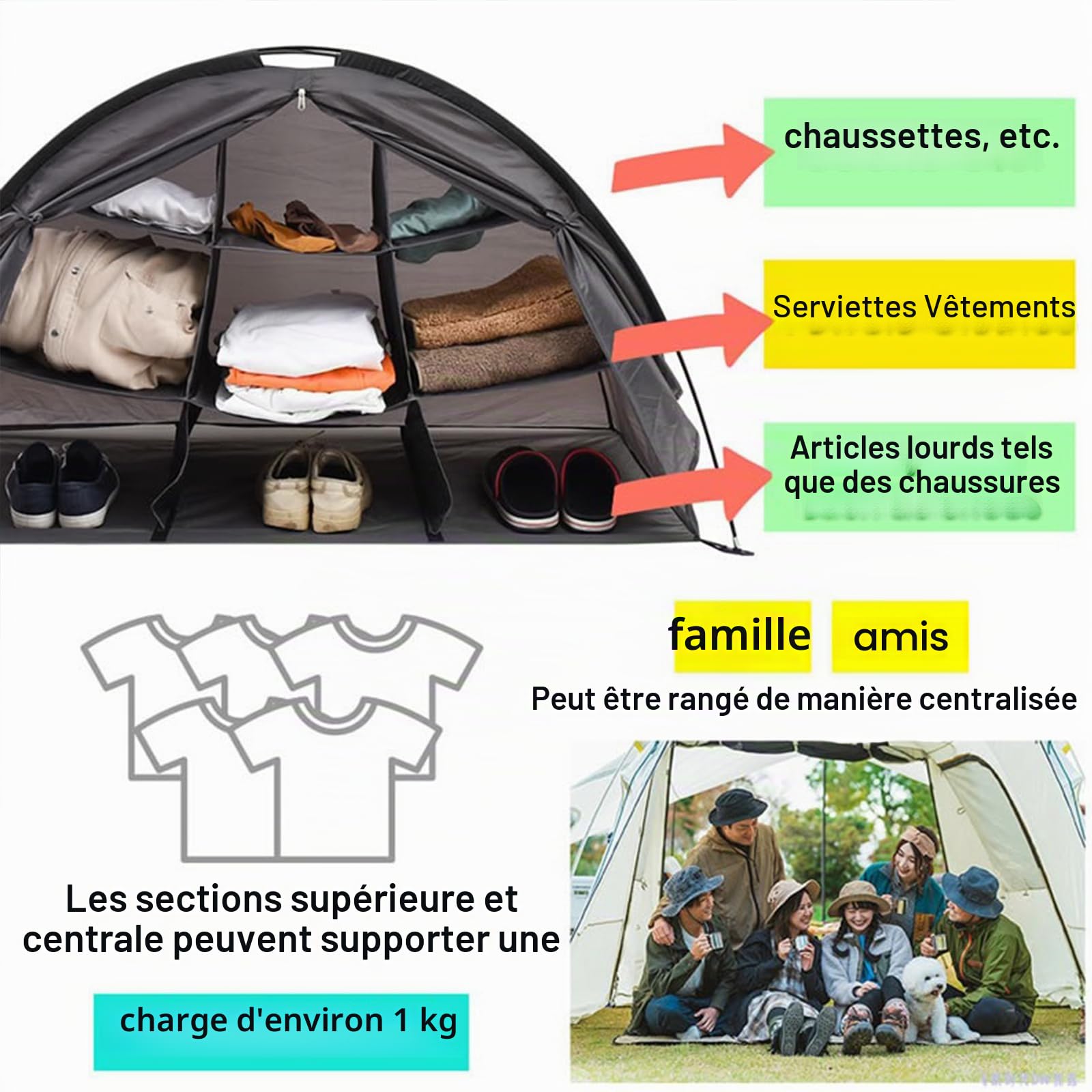 Armoire de Rangement de Camping Pliable avec Compartiments de Rangement, Cuisine de Camping en Plein Air, Armoire de Cuisine de Camping Pliable avec Cadre en Aluminium