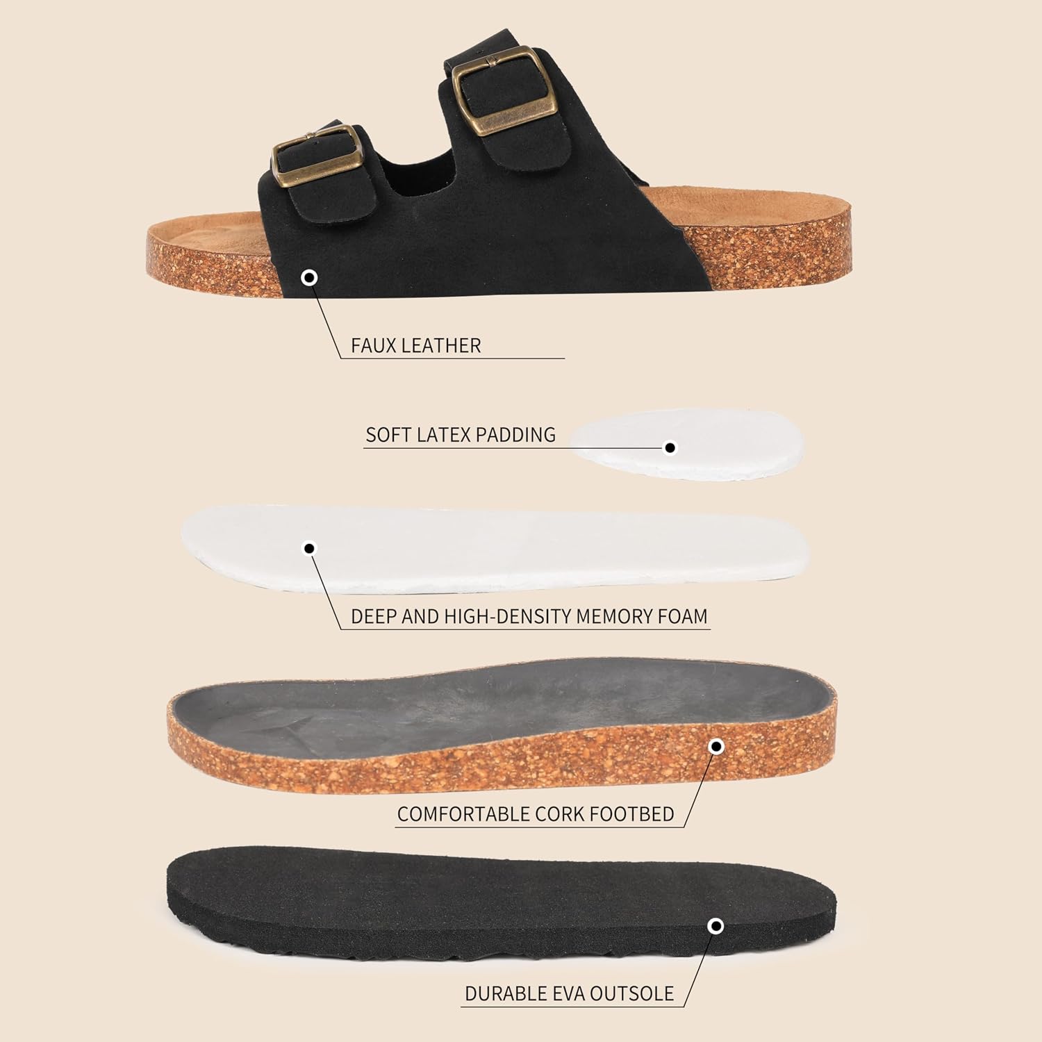 FANTURE Kids Sandals Boys Girls Slide Summer Non-slip Cork Footbed Sandal Slip on Slippers with Adjustable Straps for Indoor & Outdoor