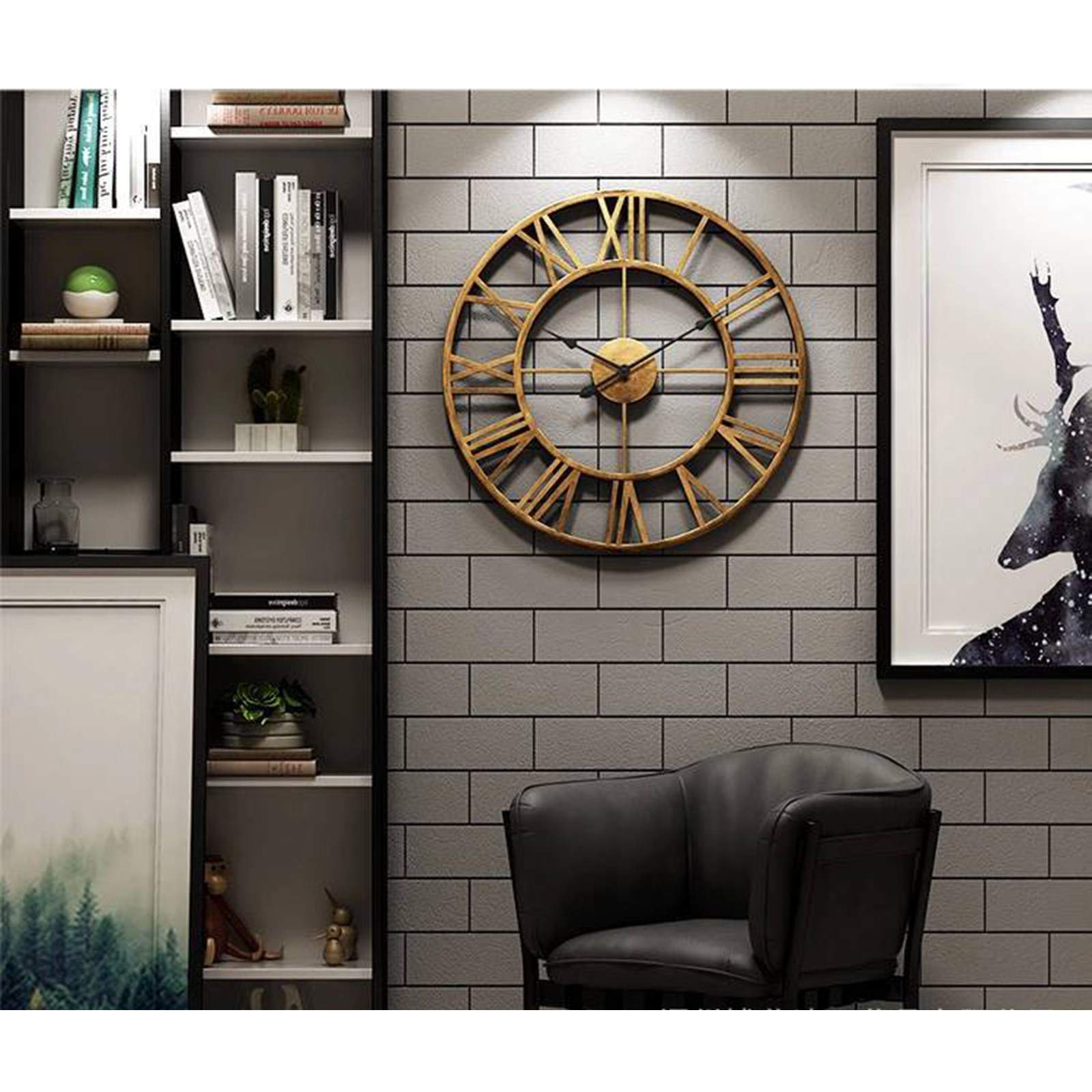 XJBTBA Zegar ścienny Artystyczny zegar ścienny Duży europejski przemysłowy zegar w stylu vintage z cyframi rzymskimi, retro duże zewnętrzne metalowe zegary ścienne do wystroju salonu, 40 cm zegar