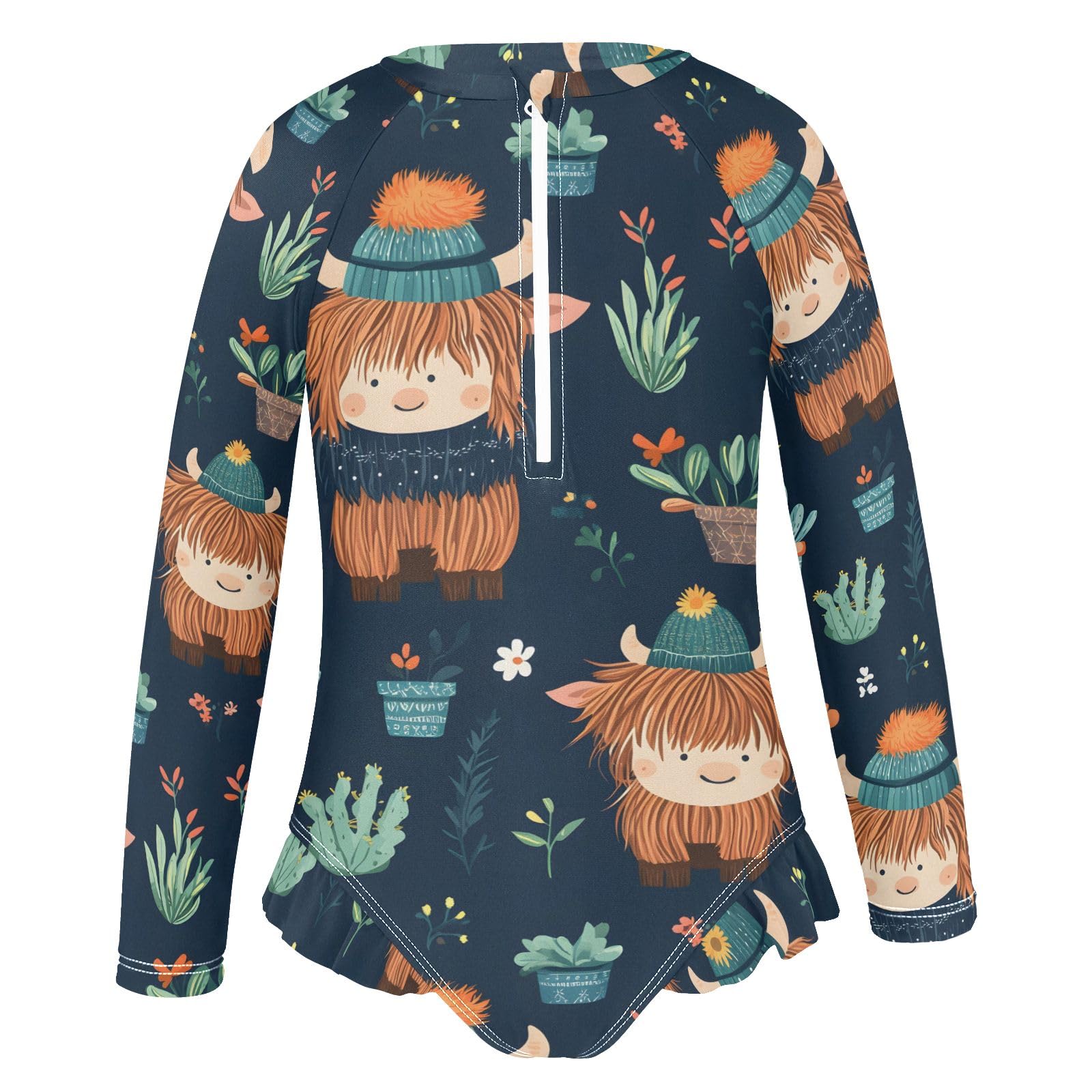 ALAZA Swimsuit for Girls Long Sleeve Rashguard Bathing Suit Cute Bison Quick Dry 4T