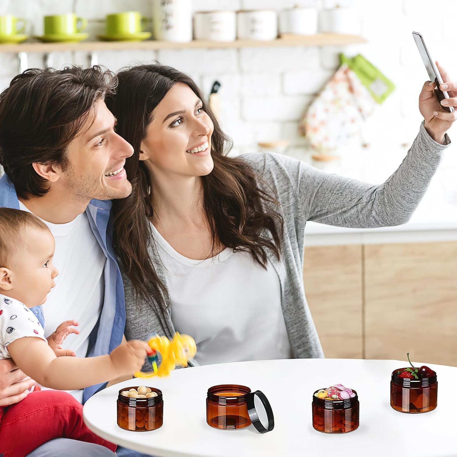 60 barattoli per unguento in vetro ambrato da 30 ml, con coperchio, piccoli contenitori per cosmetici, rotondi, vuoti, per lozioni, campioni, polvere, sali da bagno