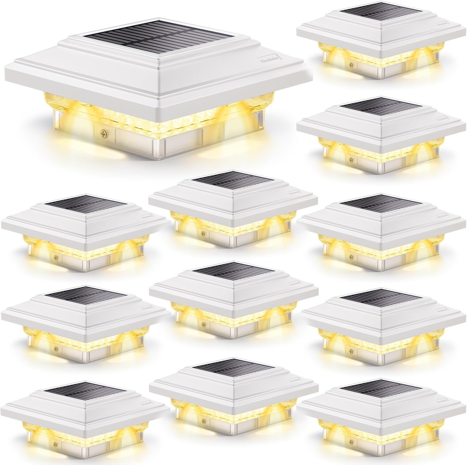 4x4 Solar Post Lights 50 Lumens 2 Modes, Post Caps Light Outdoor Waterproof for 4x4 Vinyl Wooden Posts, Fence Deck Garden Patio Decor, Warm/White Lighting (White, 12 Pack)