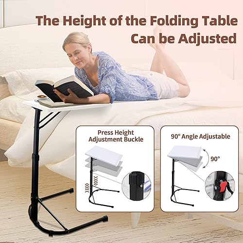 Miniatura 5 de Funny Sunny White Rectangular TV Tray Table, 16.93x16.93x30.12in, 44lbs Load, 3 Height & 3 Angle - Adjustable Tray Table for Eating, Dining,