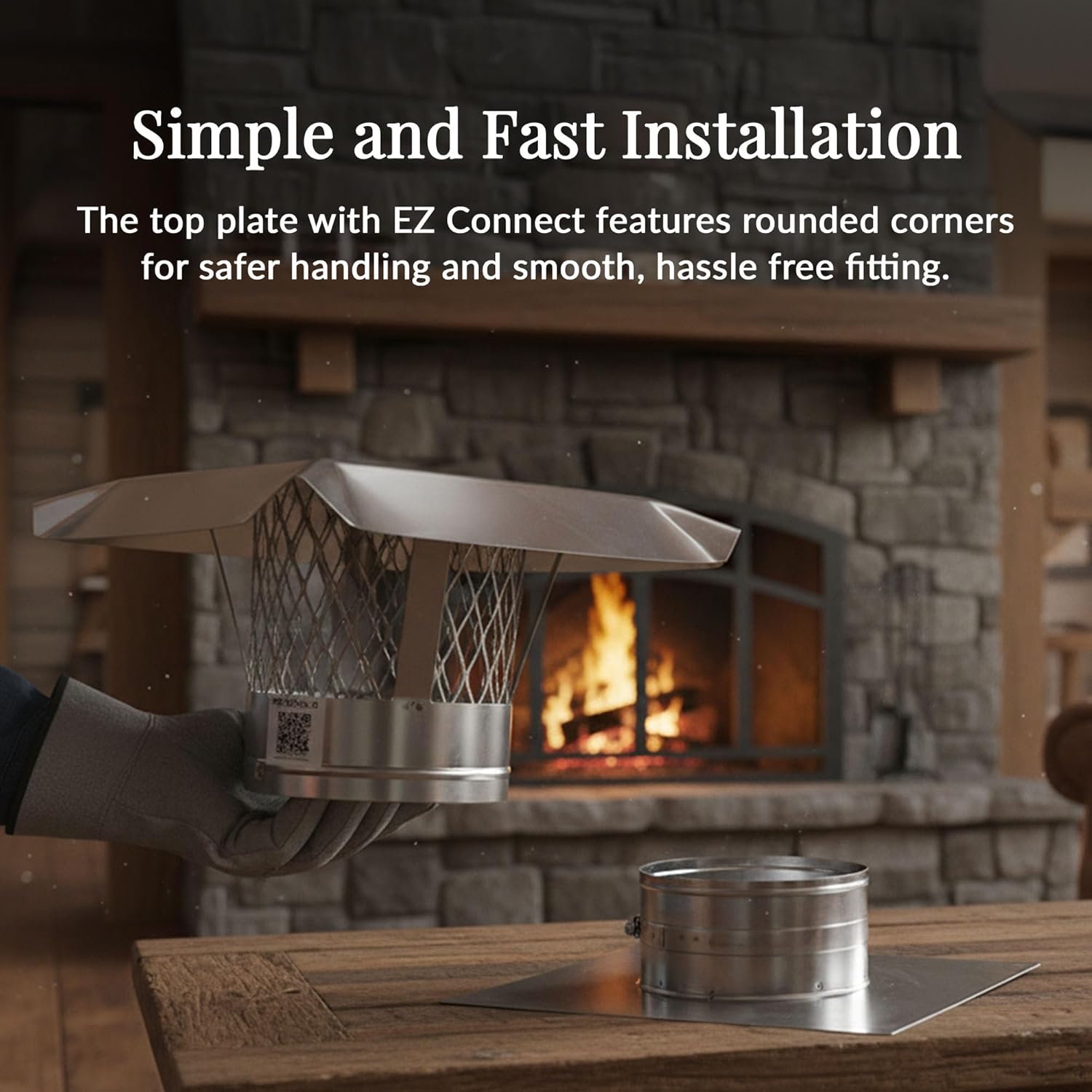 Fireside Chimney Supply Top Kit | 304 Stainless Steel Chimney Top Plate and Rain Cap | EZ Connect Chimney Cap Kit with Mesh Critter Guard | Heavy-Duty 13in x 13in x 6in Chimney Cover