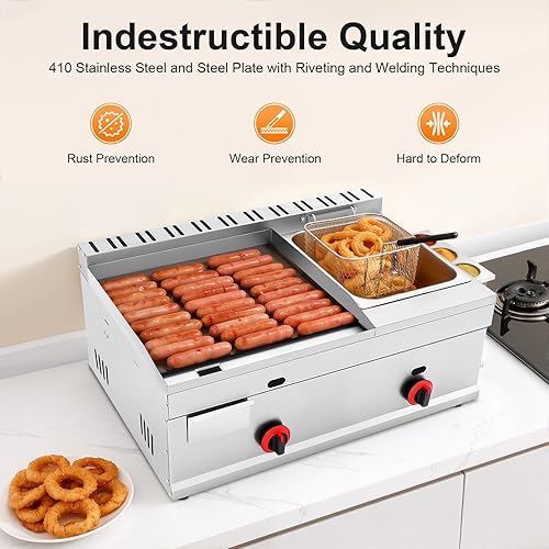 Miniatura 4 de Freidora de propano comercial, parrilla de gas propano de acero inoxidable de 6 litros con cesta extraíble, freidora de encimera de acero inoxidable
