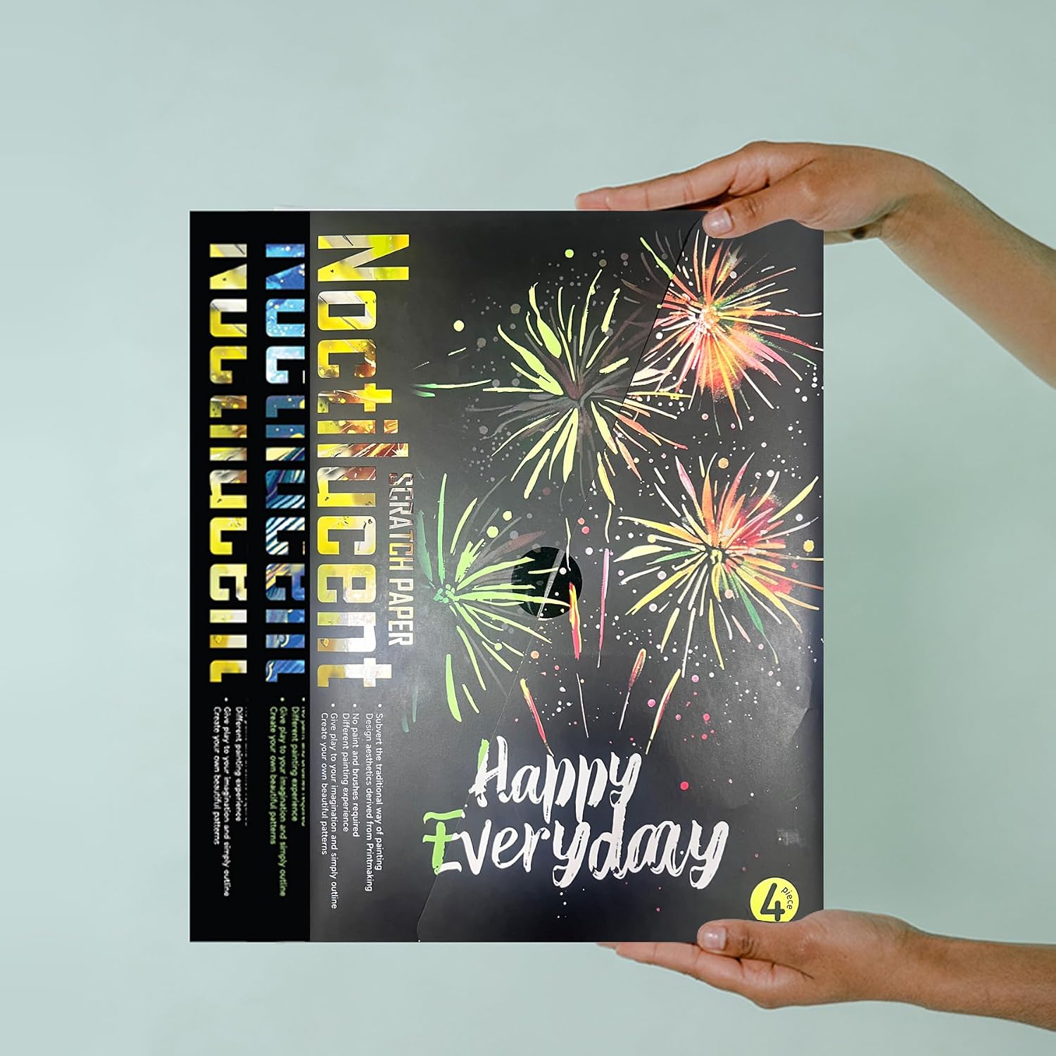 Glow in The Dark Scratch Art for Adults,A4 Rainbow Scratch Painting Craft Kit with 8 Sheets,DIY Foil Engraving & Scratch & Sketch Set,Stress Relief Gift and Creative Home Decor (Fireworks)