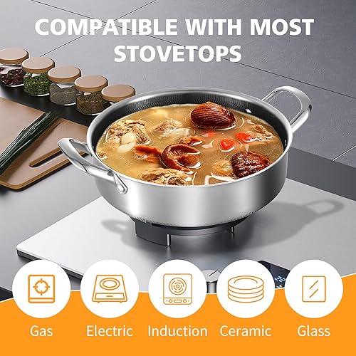 Miniatura 4 de Sartén de Acero Inoxidable de 7QT para Saltear de 14 Pulgadas con Tapa, Sartén Profunda Antiadherente, Sartén de Cocina de Inducción Híbrida,
