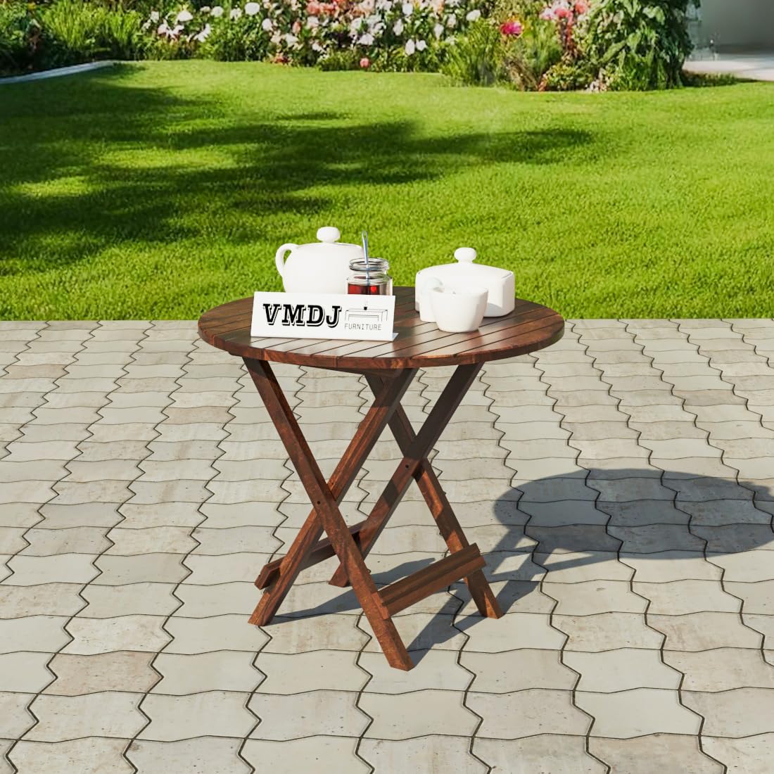 VMDJ FURNITURE Wooden Foldable Coffee Table Stool for Home, Garden Outdoor Living Room (Round Coffee Table, Coffee)-picture-28