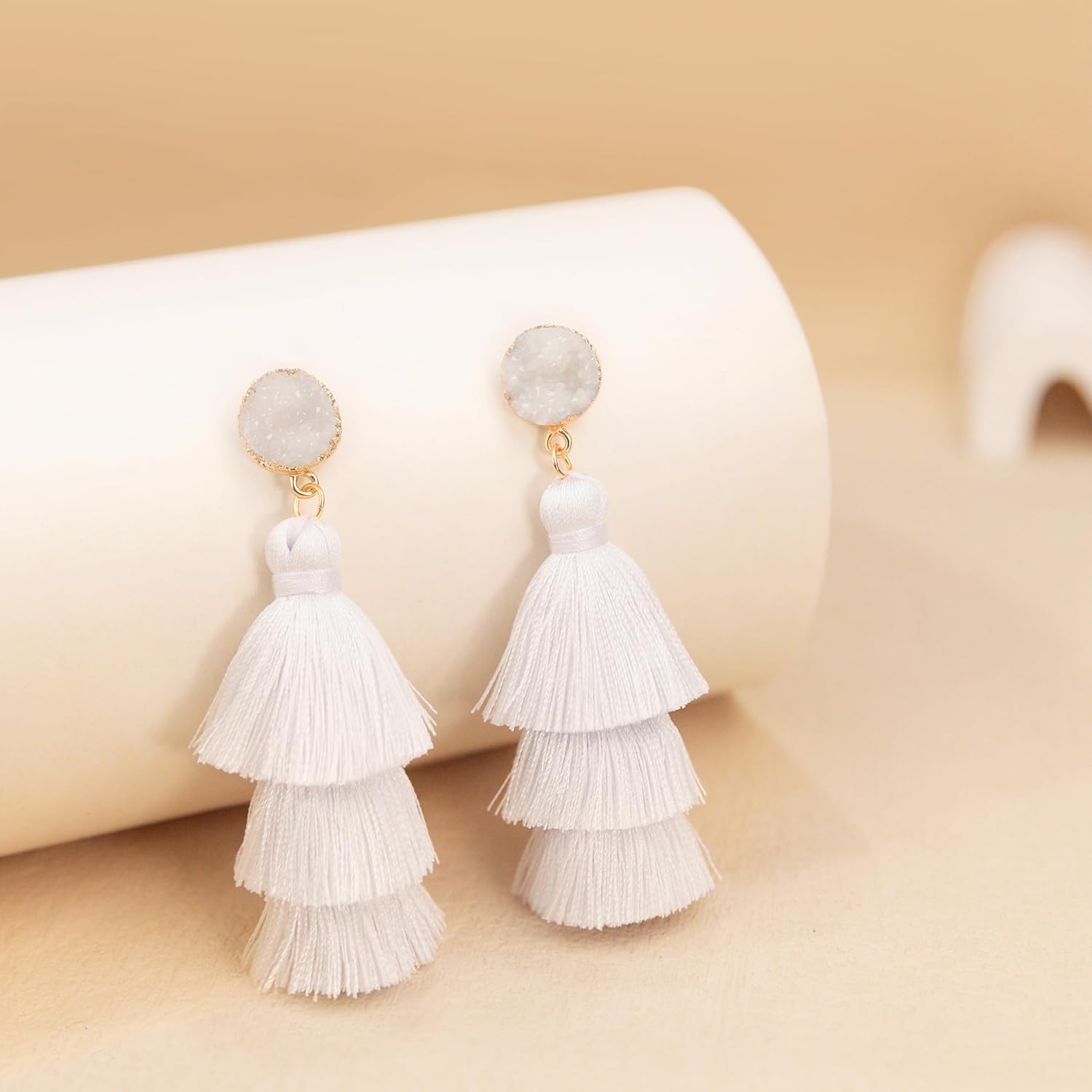 Me&Hz Colorful Layered Tassel Earrings Bohemian Statement Tiered Tassel Big Dangle Drop Earrings for Women Druzy Studs Valentine’s Day Gift - Image 4