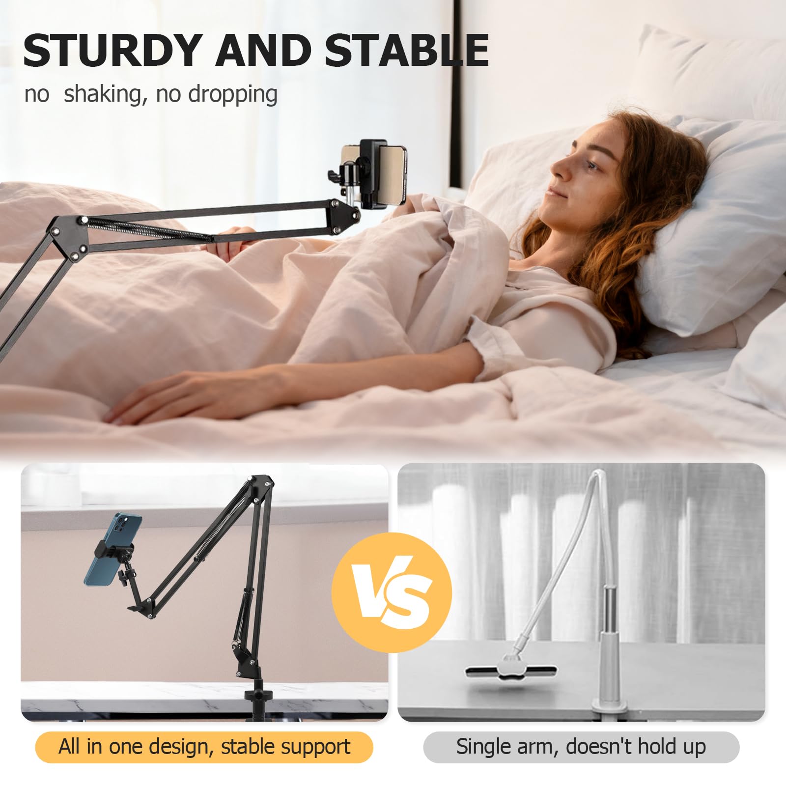 Support Telephone Lit, Support de Téléphone Portable avec Bras Articulé et Clip de Câble Porte de Téléphone Portable Flexible Bureau Bras Articulé Flexible pour Smartphone de 4 à 7 Pouce