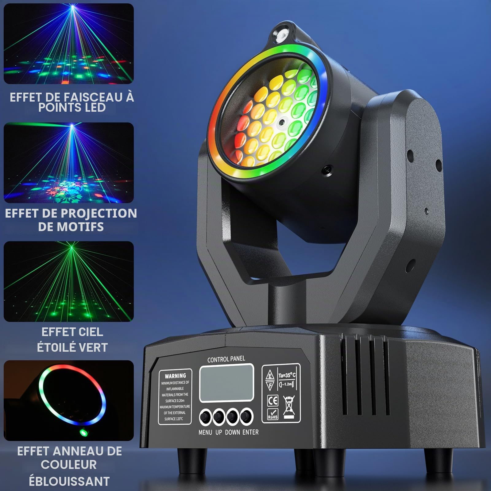 Mini Lyre LED Tête Mobile Lampe de Scène avec Télécommande 30W, RGB Jeux de Lumiere Gobo DJ Effets Lumineux avec ouverture Stroboscope DMX512 pour Fêtes Bars KTV Mariages
