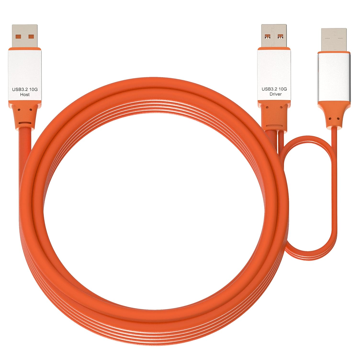 OkyLink 15ft (5M) Active USB 3.2 Gen 2 A-A Male to Male Cable - 10Gbps Long Range with External Power, Orange Cable