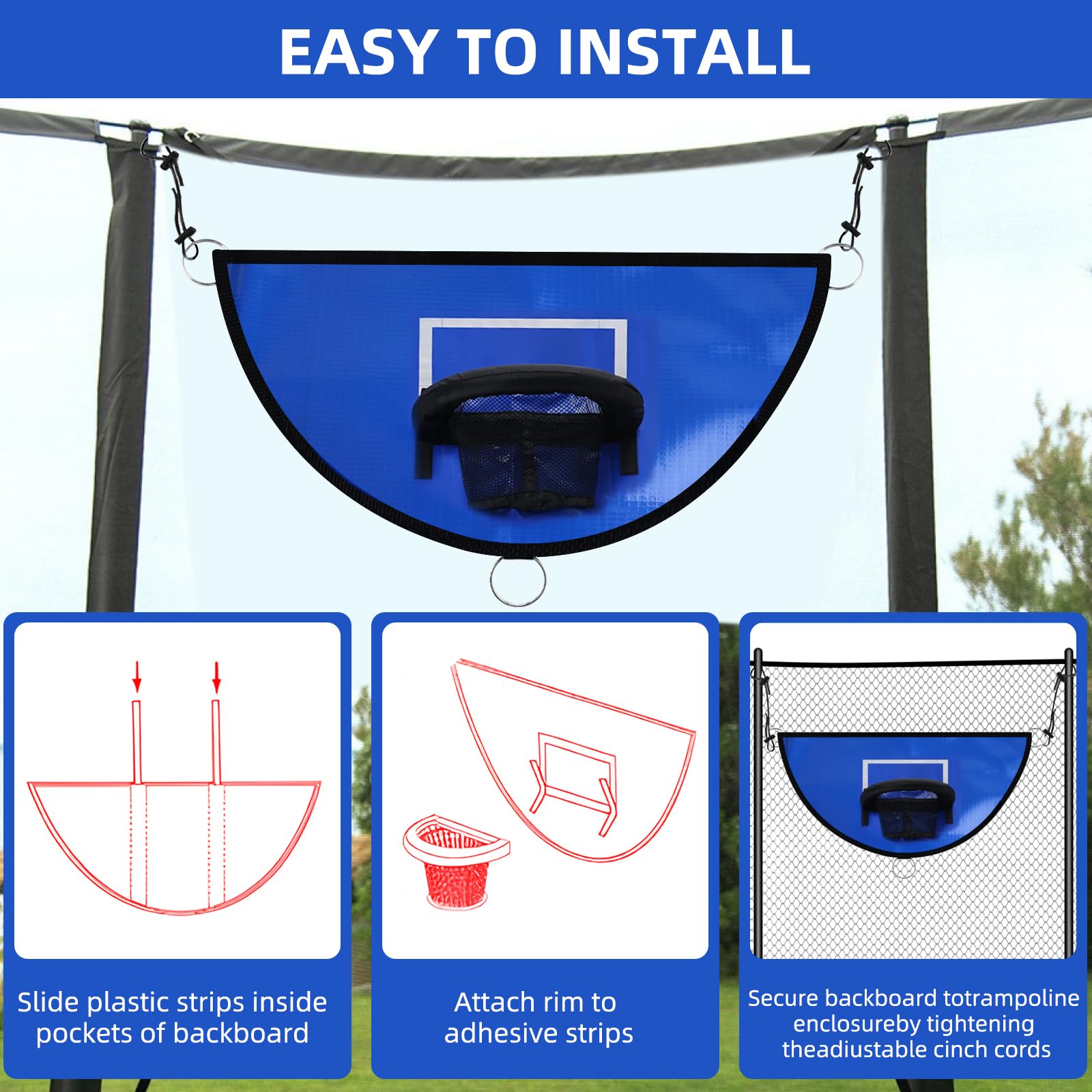 Trampolin Basketballkorb, Universal Mini Basketballkorb, Abreißrand zum Eintauchen Trampolin Basketballaufsatz mit 3 Mini Basketbällen,Trampolin Zubehör für Kinder Erwachsene Innen und Außenbereich