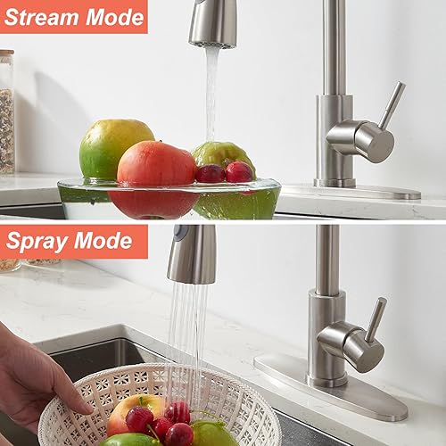 Miniatura 2 de Grifos de cocina de níquel cepillado, grifo de fregadero de cocina de una sola manija con rociador extraíble, grifos de cocina de un solo orificio