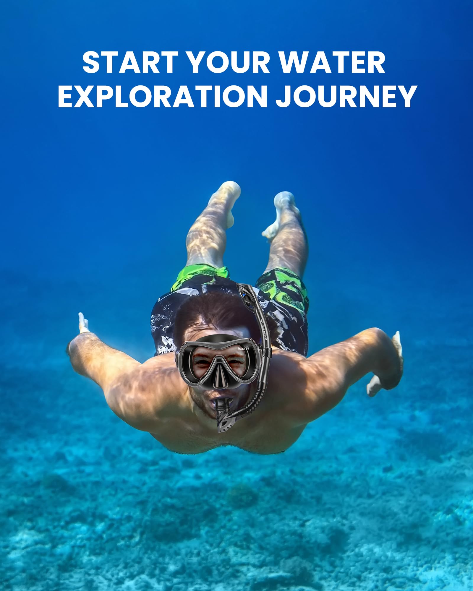 OutdoorMaster Mobula Snorkeling Gear for Adults,Mask Fins Snorkel Set with Panoramic View Anti-Fog, Dry Top Scuba Gear for Swimming Snorkeling Diving