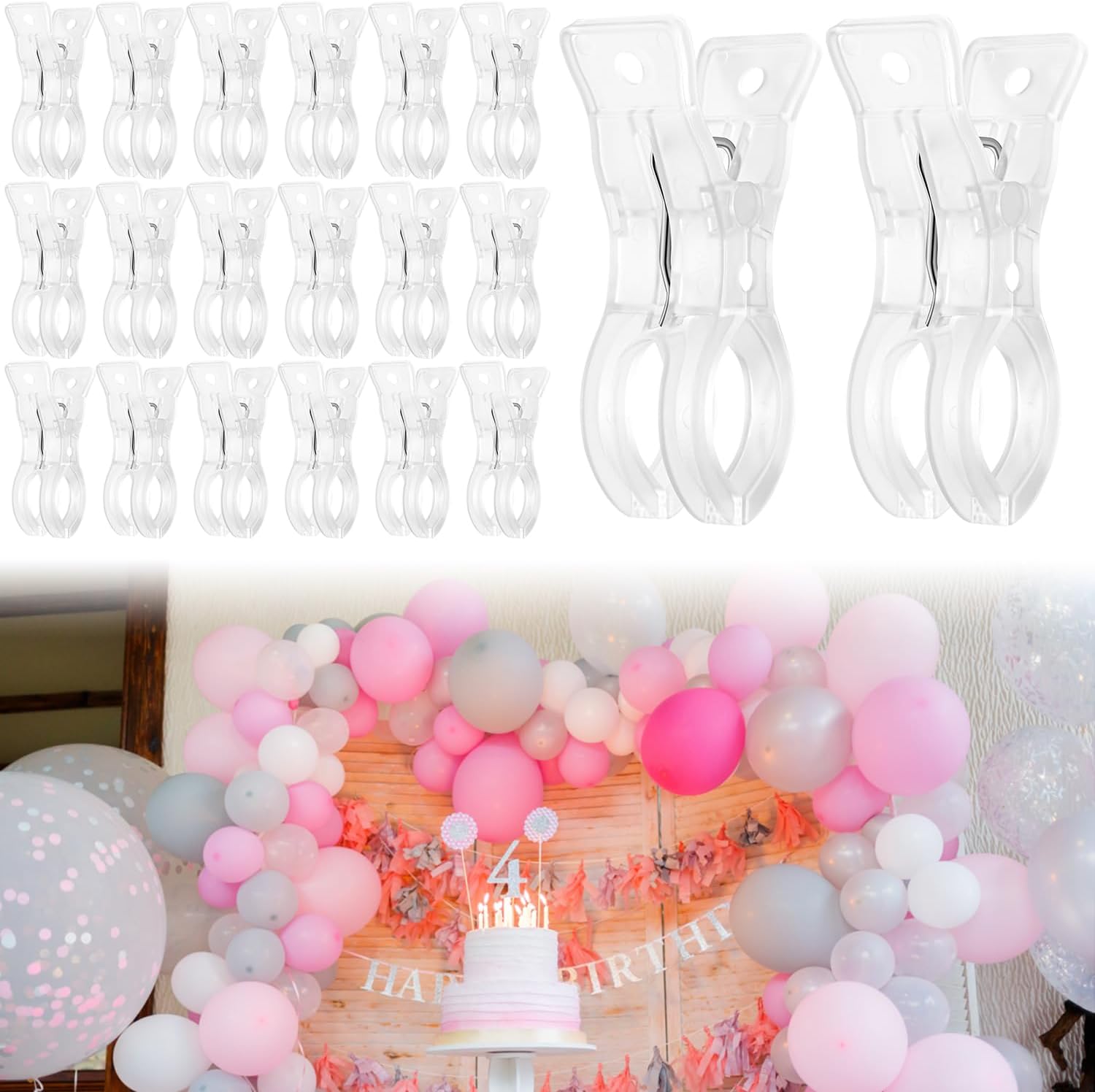 20 Pack Large Balloon Arch Clips, 3.5 Inch Plastic Backdrop Spring Clamps, Balloon Clip for Balloon Arch Kit Birthday Decoration Art Crafts Backdrop Ornaments Woodworking Photography Studios