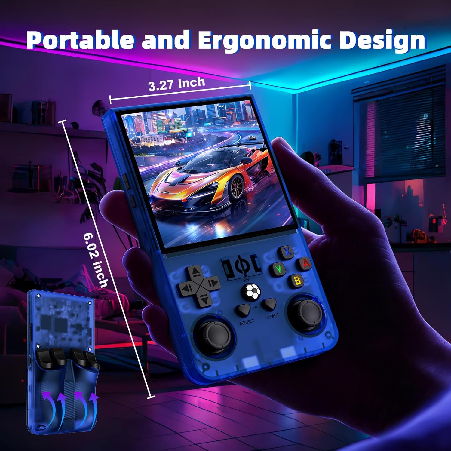 R36MAX Retro Handheld Game Console, Retro Gaming Console with 64G Built-in 18000+ Classic Games, 4.0 Inch 720x720 IPS Screen, Portable Handheld Linux System, 4000mAh Battery (Blue)
