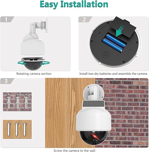 Miniatura 6 de WALI Cámara de seguridad solar falsa, cámara domo falsa inalámbrica, cámaras de vigilancia simuladas para el hogar, jardín y negocios al aire