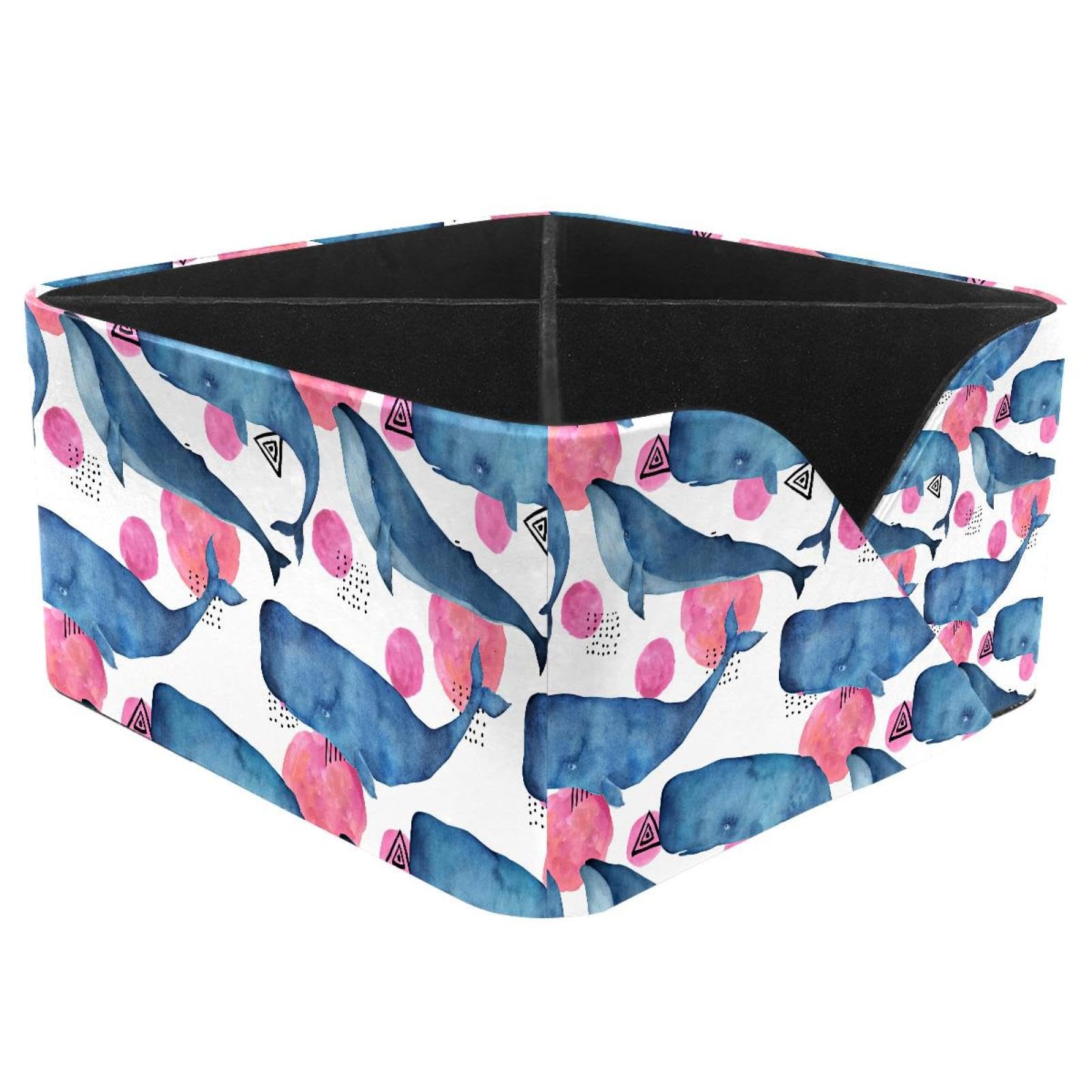 KengjuTesu Watercolor Whale Geometrical Triangle Pattern Desktop Organizer Pen Holder, Rectangular Pencil Cup for Office, Study and Makeup Stations