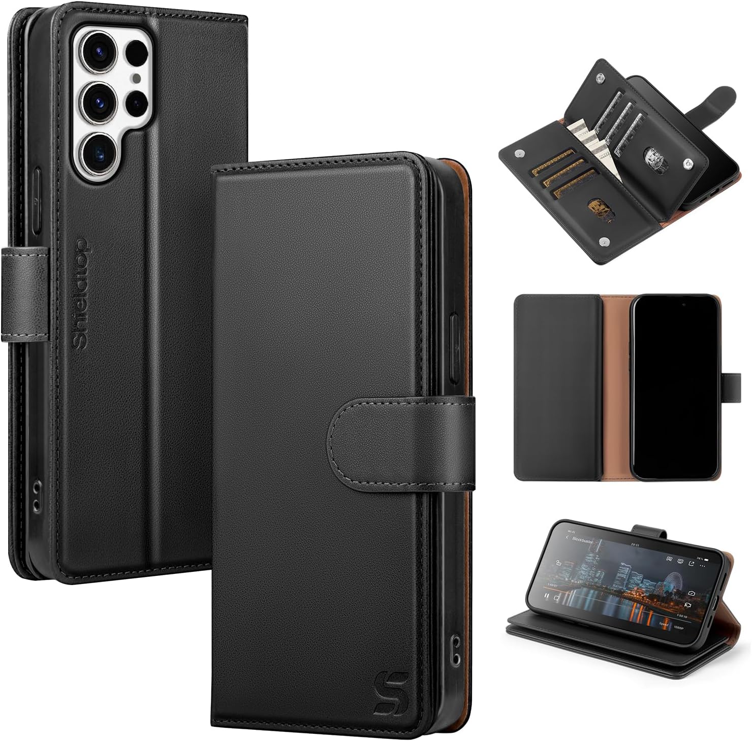 Shieldtop Compatible with Samsung Galaxy S24 Ultra Wallet Case with Card Holder,Women Men RFID Blocking PU Leather Flip TPU Protective Cover Credit Card Slots,Phone Case for S24 Ultra,Light Brown