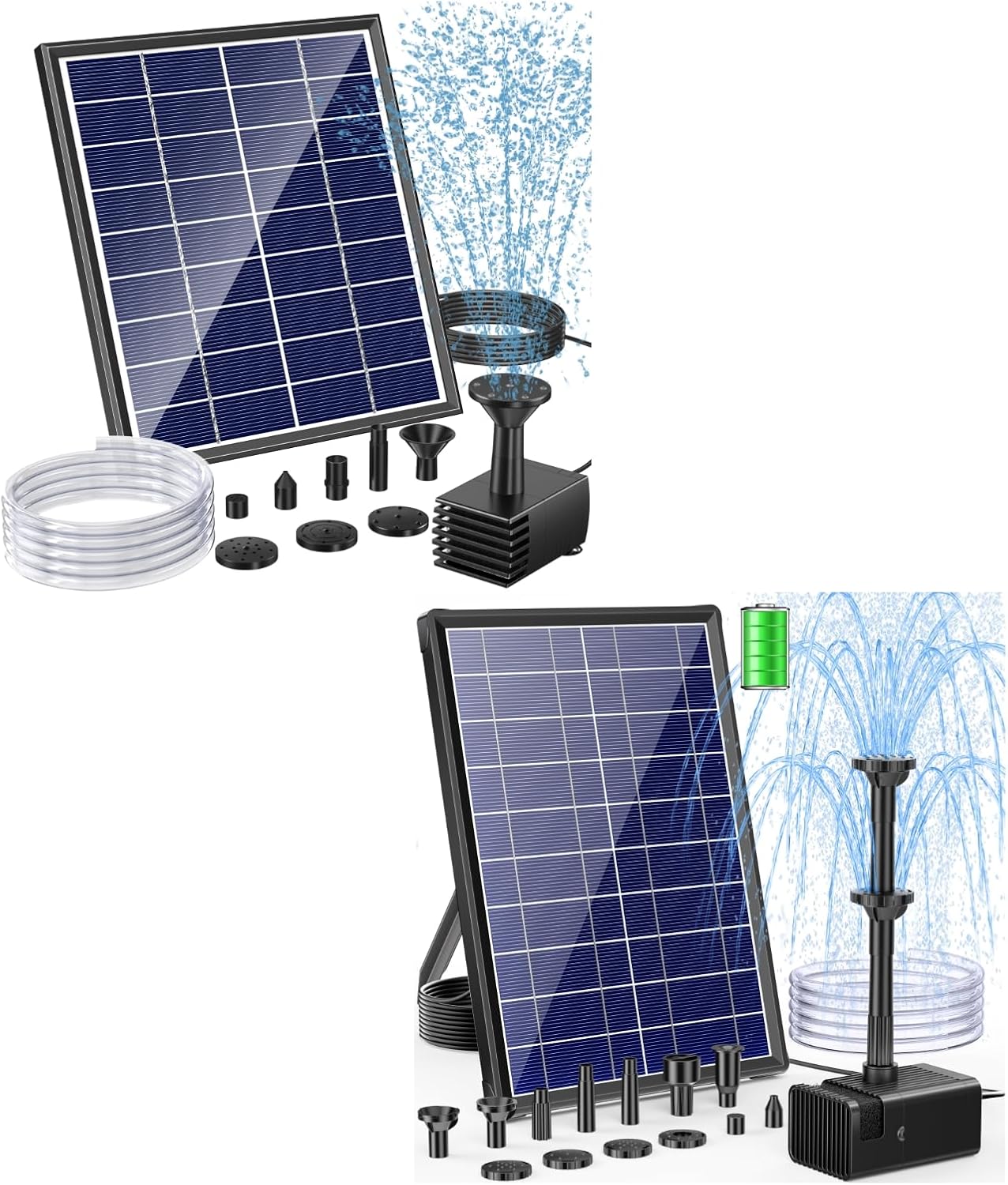 POPOSOAP 8W Solar Fountain Pump with 3000mAh Battery Backup, 6W Outdoor Solar Water Fountain Pump for Bird Bath with 4ft Tubing, DIY Solar Powered Water Fountain for Garden, Ponds, Pool and Fish Tank