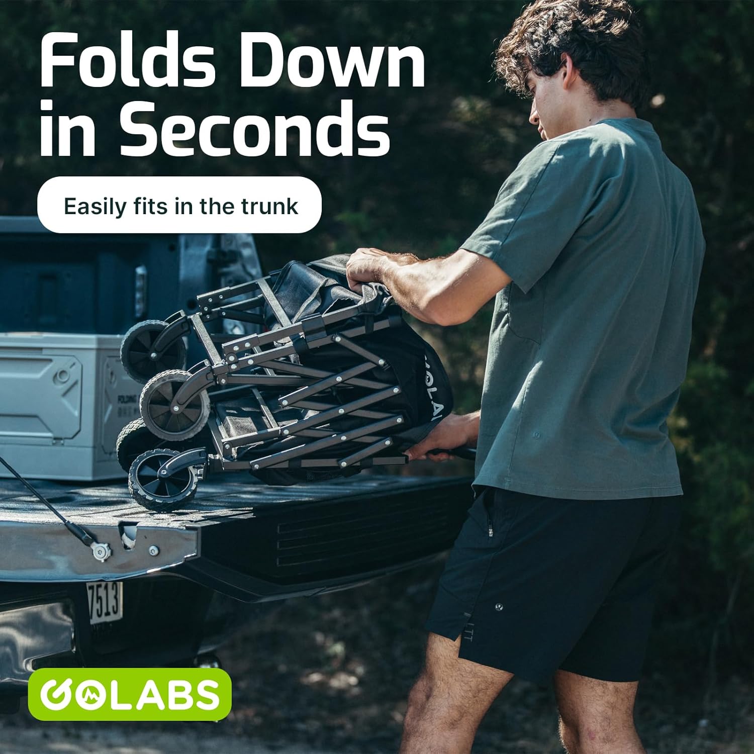 A person demonstrating how to unfold the GOLABS WA1 Collapsible Wagon Cart.