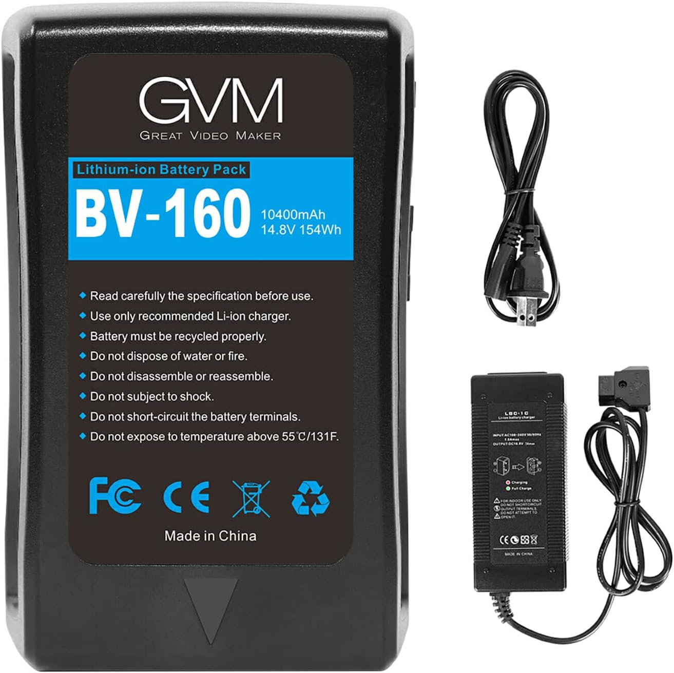 GVM 160Wh(10400mAh) V Mount Battery Compatible Video Camera Camcorder Broadcast LED Light Replacement Brick for DSLR, with D-Tap and DC Outputs USB Ports BV-160