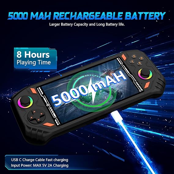 RG52MINI Retro Handheld Game Console, 5.5 Inch IPS Screen, Portable Dual System, 64GB Support 30+ Emulator&22000+ Classic Games, WiFi Networked Fighting, HDMI TV Output, 5000mAh Battery(Black 64GB)