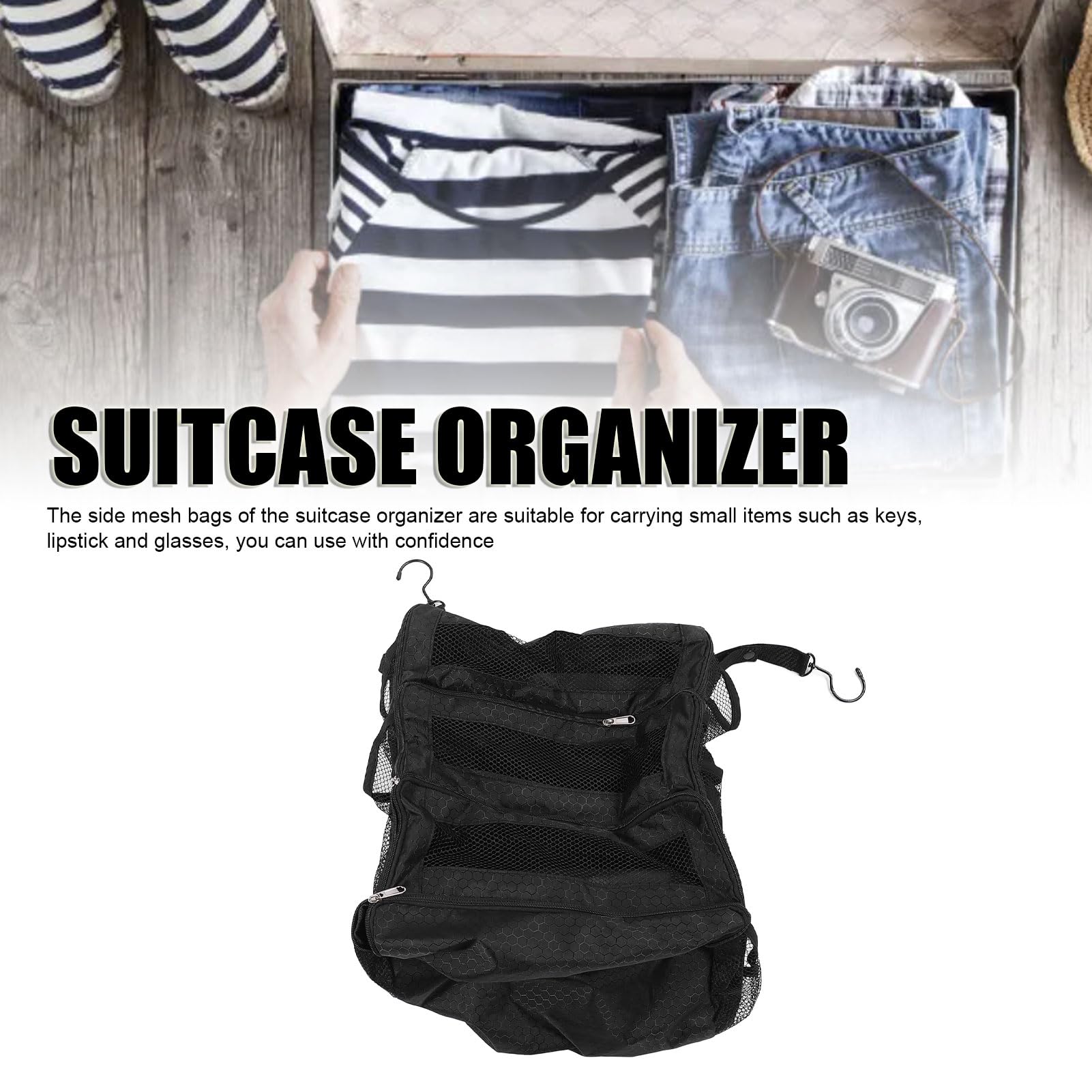 Kofferorganisator, Reisegepäck Organizer Tragbare Hängende Reiseregale Zusammenklappbare Hängepackungswürfel Zum Tragen auf Koffer, Hängende Reisebereicherorganisator (BLACK)