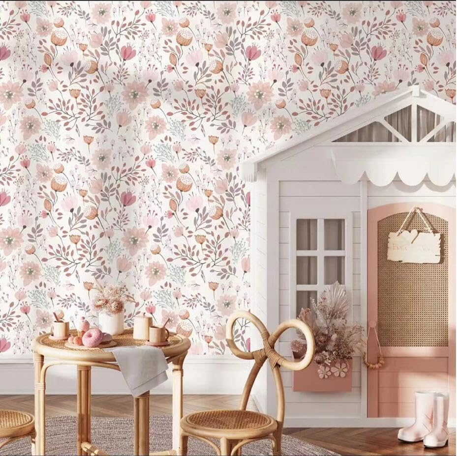Fiula Papier Peint Autocollant à Otif Floral - 44 X 300 C - Rose Et