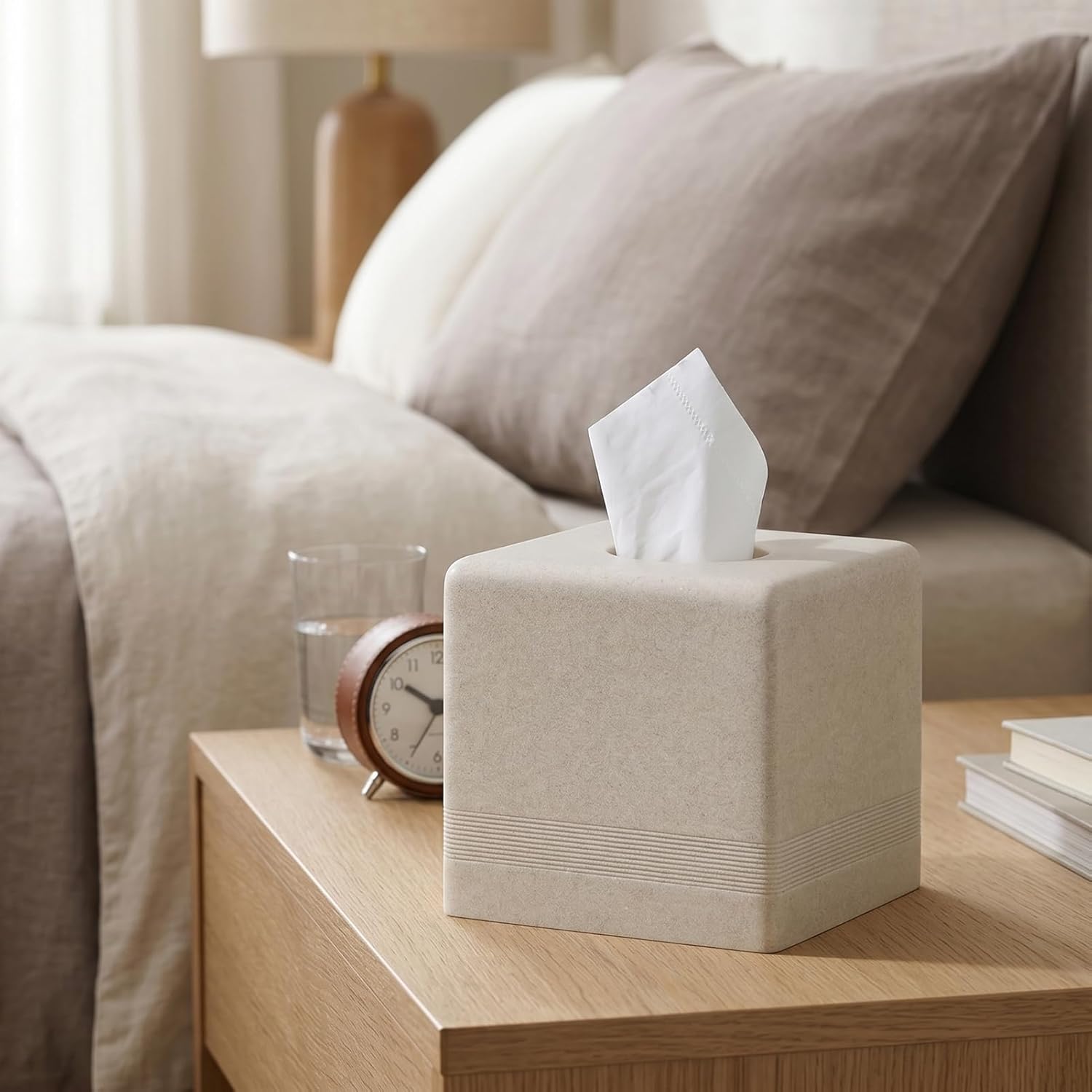 Tissue Box Cover Square, Resin Facial Tissue Holder Covers Cube Toilet Paper Holder Case Dispenser Home Decorative for Bathroom Kitchen Bedroom Living Room Office (Beige)