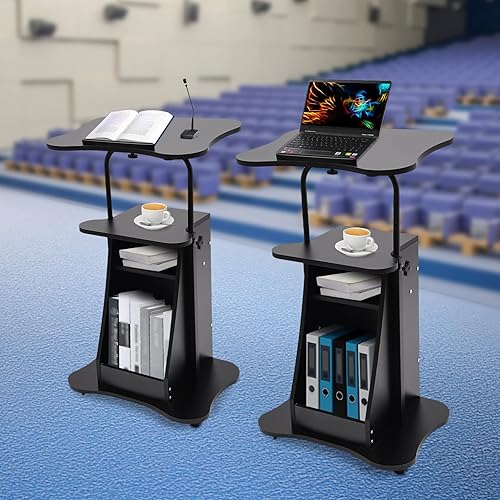Miniatura 3 de Podio para portátil móvil, carrito portátil de altura ajustable, atril rodante, soporte de podio de oficina con escritorio multiángulo, escritorio