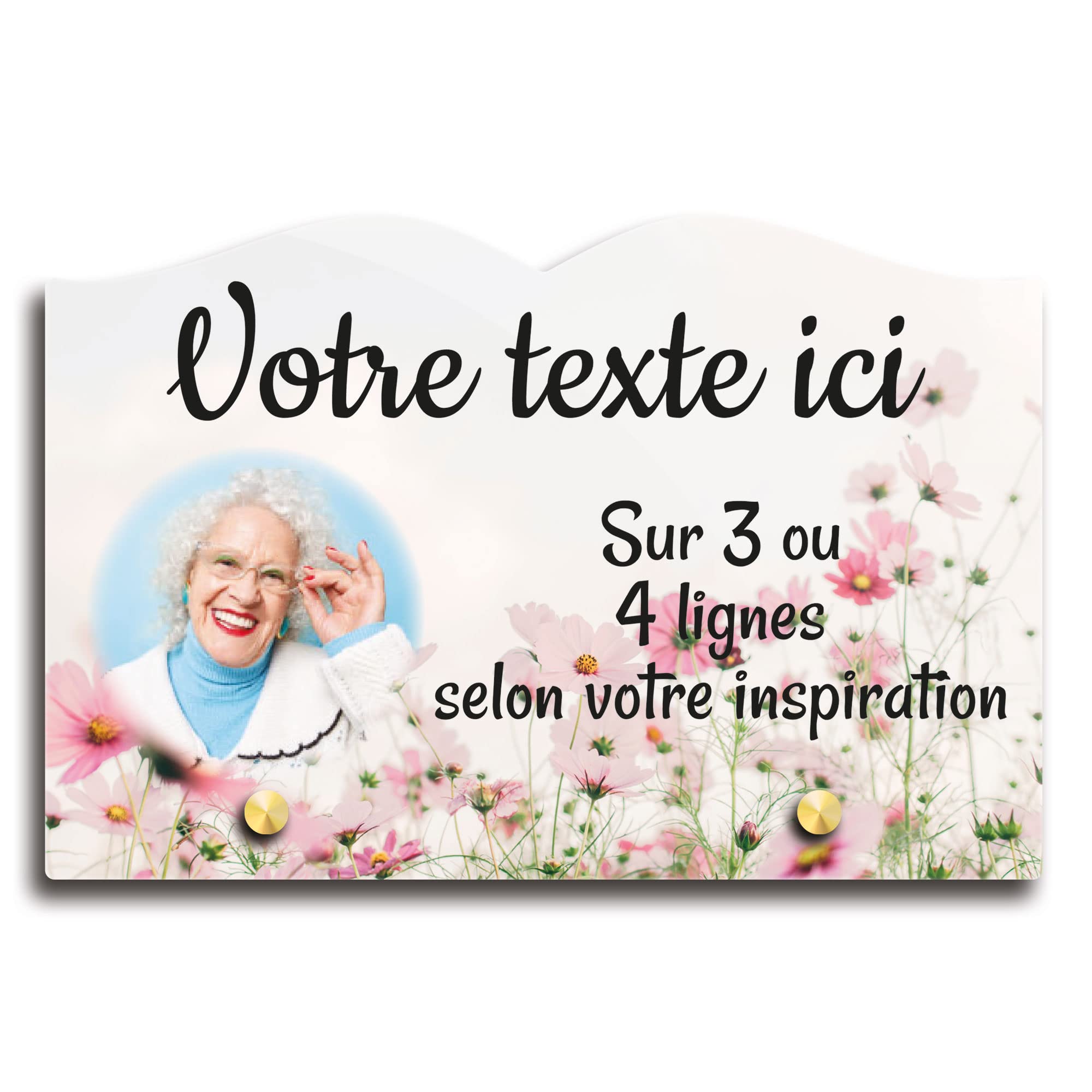 Targa Commemorativa Rettangolare Con Foto In Plexiglass Personalizzabile - Fiori Rosa - 20x15 Cm O 30x20 Cm