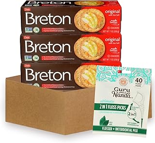 Breton Crackers – 3x DareBreton Original-Crackers 7 oz Bundle with Floss Picks Dental 40PC – Tender-Crisp Wheat Snack with Smooth, Light Flavor for Cheese, Dips, and Entertaining – Gift Set (4 Items)
