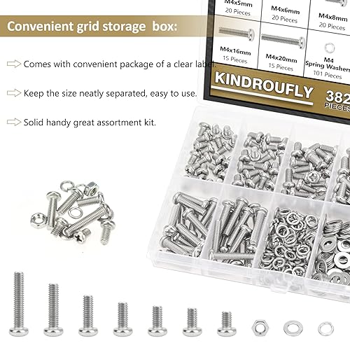 Miniatura 7 de Juego surtido de 382 tornillos Phillips de cabeza cacerola M4 x 5681012160.787 in Phillips Tornillos de máquina de tuercas y arandelas de acero