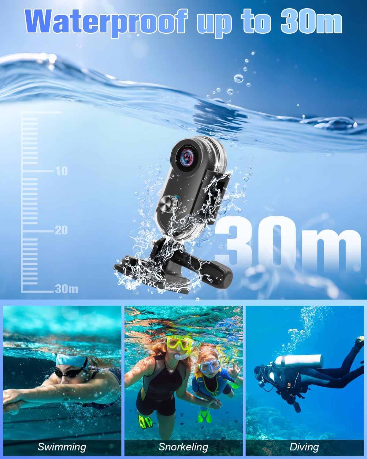 Mini Action Cam 4K, 64GB Body Cam WiFi Sports Camera, Wearable POV Camera, Portable Helmet Camcorder Thumb Size, Hands-free Recording, 30m Waterproof for Vlogging Cycling Swimming Hiking Petting
