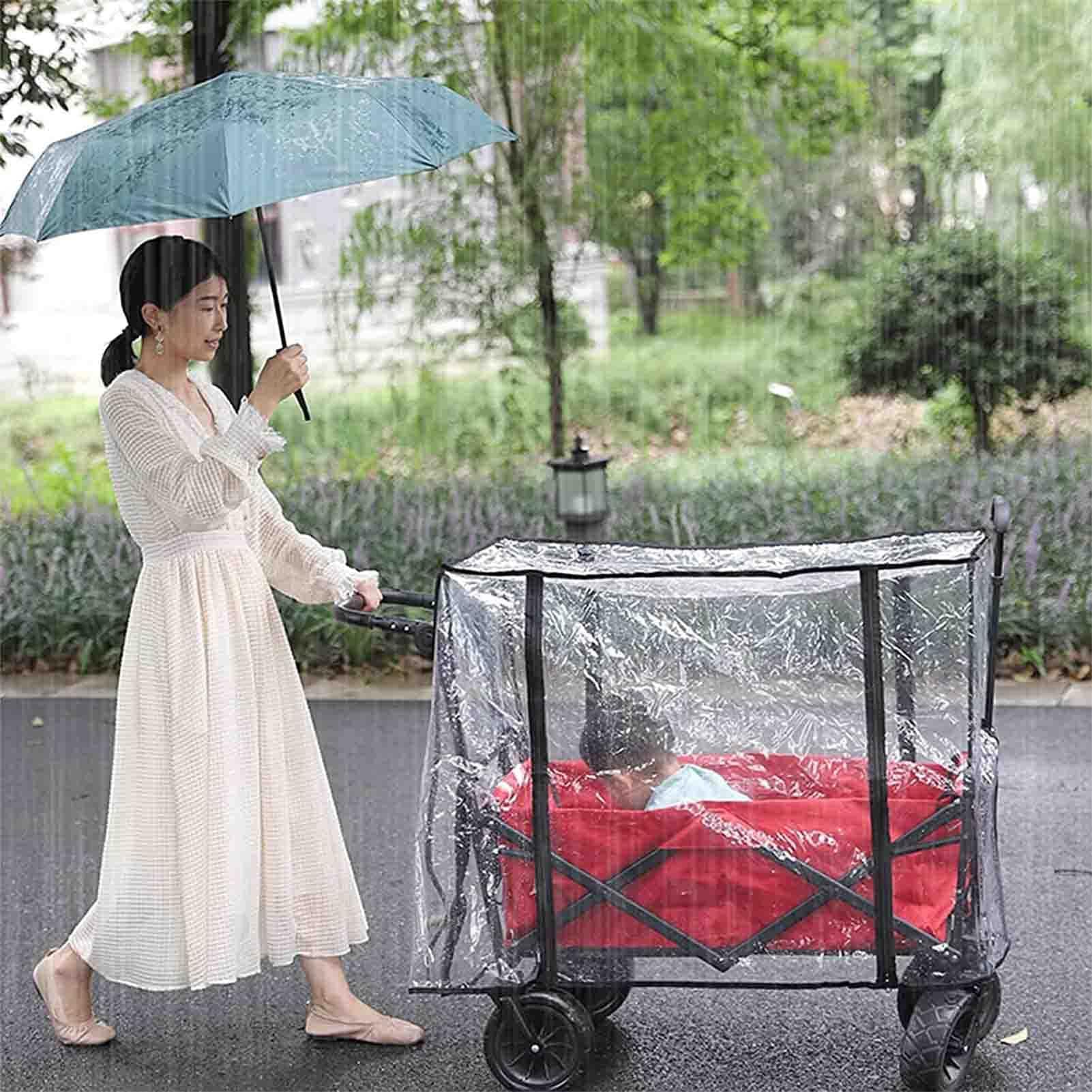 Cubierta de lluvia plegable para carrito, protección plegable transparente para remolques de carro tirados a mano, ideal para niños, jardín, camping, compras