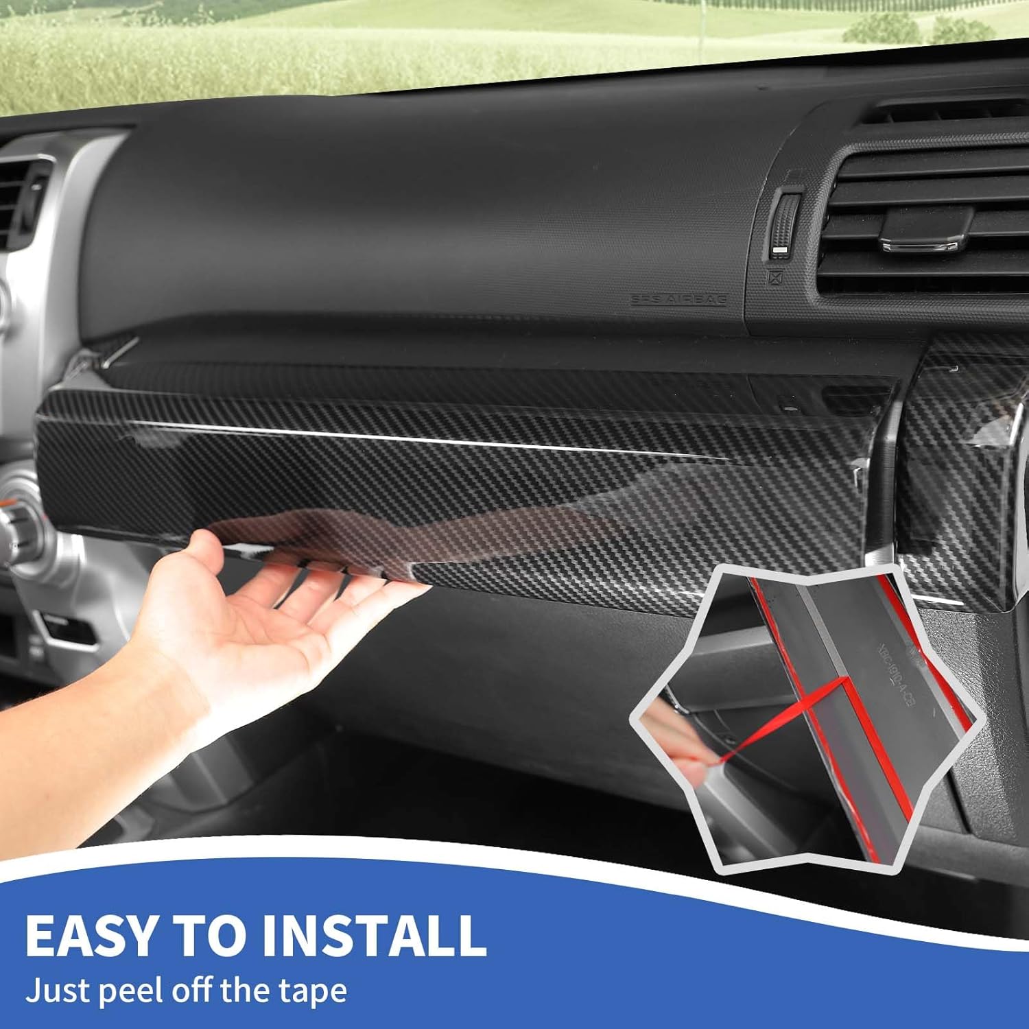 for 4Runner Co-Pilot Passenger Panel Trim 3PCS Center Console Dash Cover Compatible with Toyota 4runner 2010-2024 Interior Accessories, Carbon Fiber