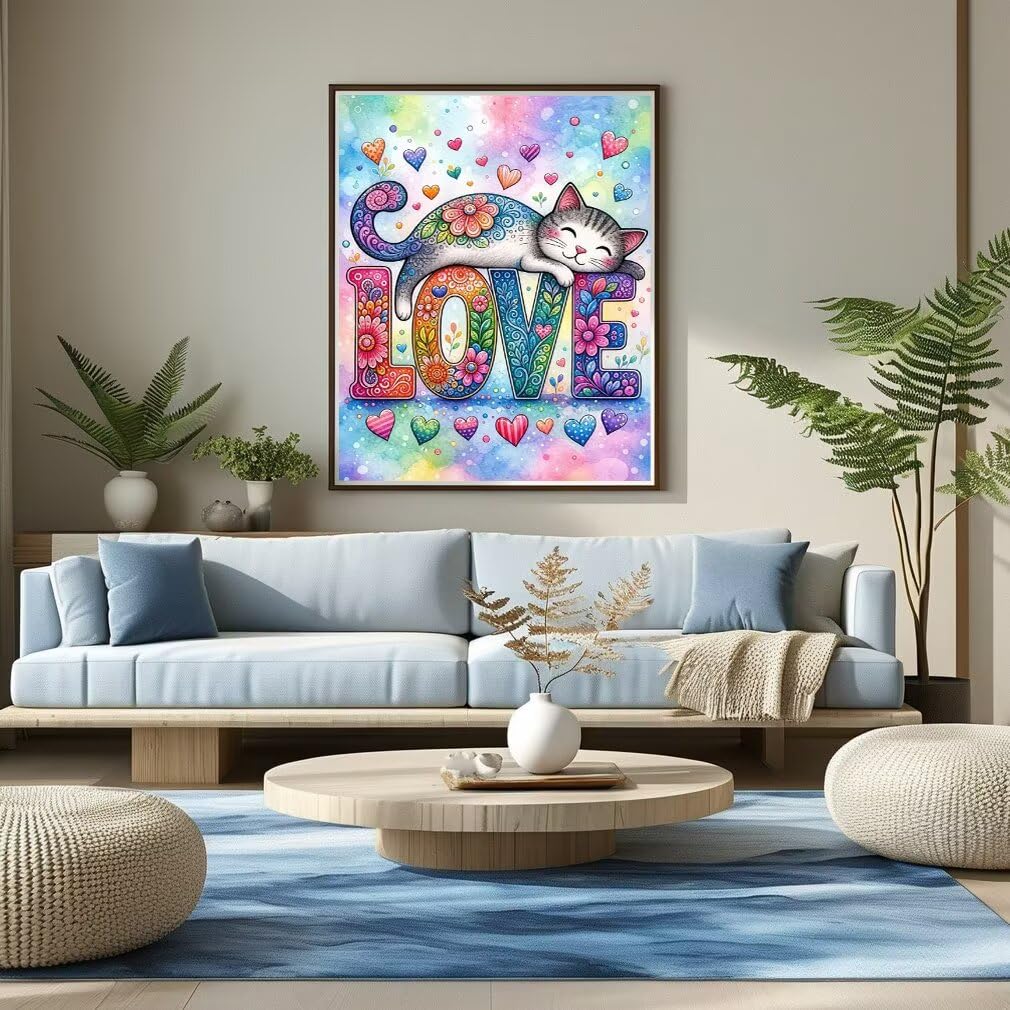 Diamond Painting Gato Kit, Manualidad Creativa y Relajante 80x100cm C8-330